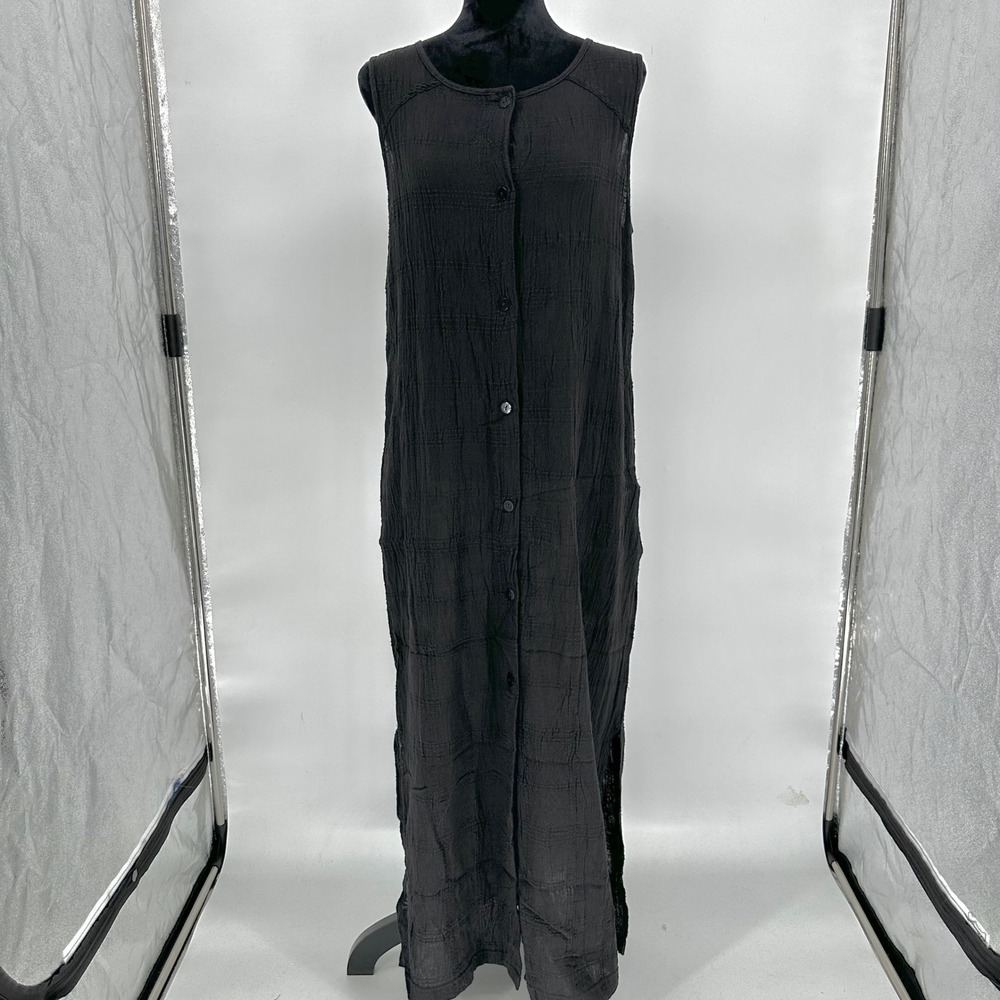 NEW Dotti Talbots Black Button Up Maxi Sleeveless Dress Lightweight Pockets L